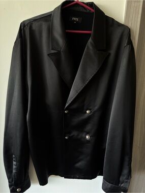 Black Satin Double-Breasted Dress Shirt